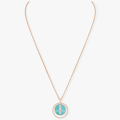 [Lume Jewels]LUCKY MOVE 3 DIAMONDS TURQUOISE PINK GOLD DIAMOND NECKLACE