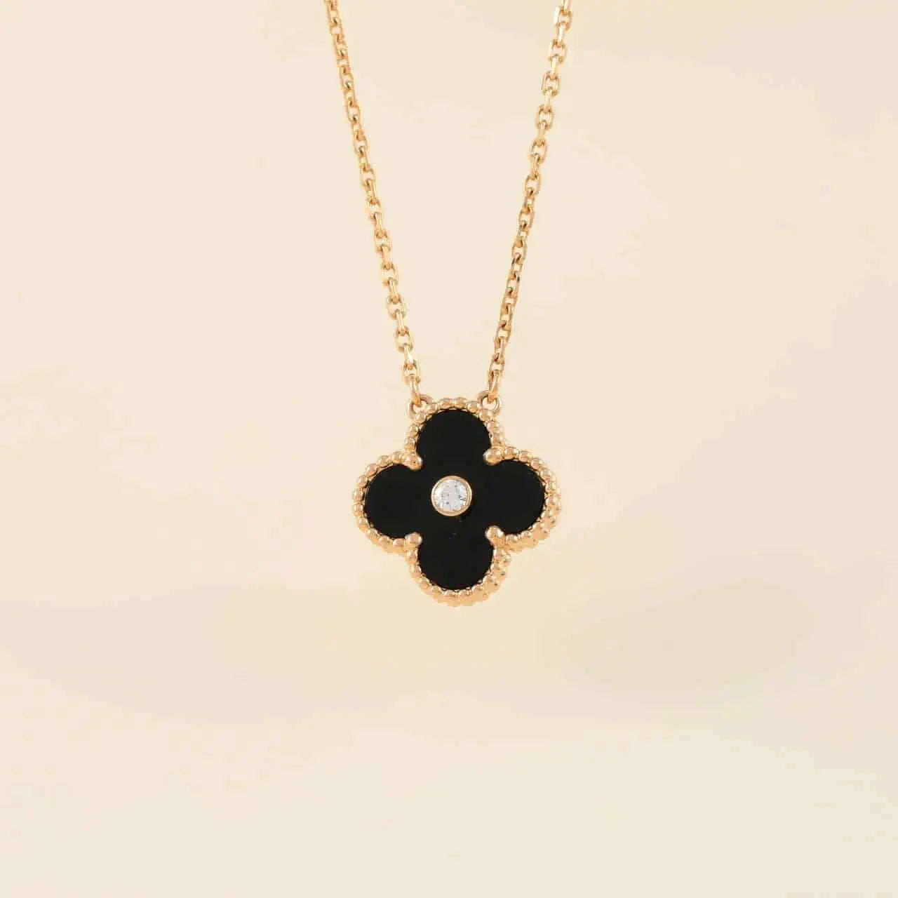 ¡®Lume Jewels¡¯CLOVER 15MM DIAMOND ONYX NECKLACE