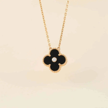¡®Lume Jewels¡¯CLOVER 15MM DIAMOND ONYX NECKLACE
