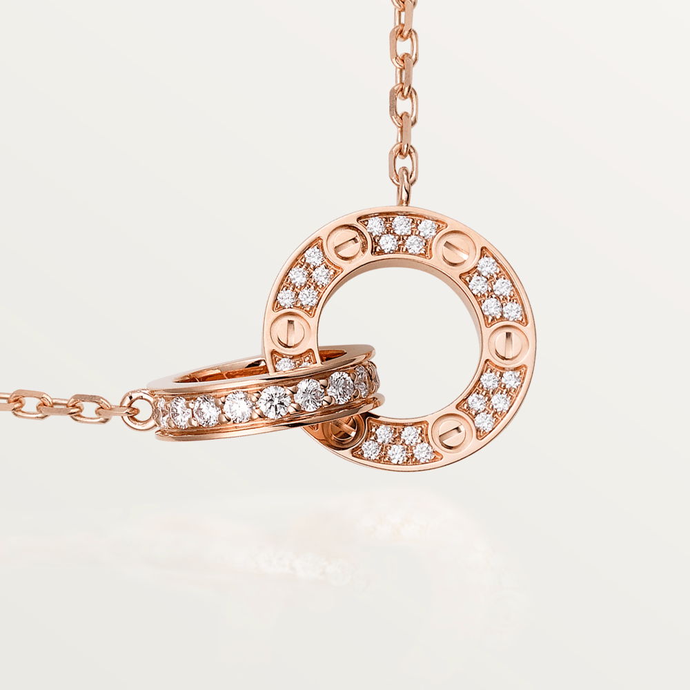 ¡®Lume Jewels¡¯LOVE 7.6MM NECKLACE ROSE GOLD AND SILVER  FULL DIAMOND