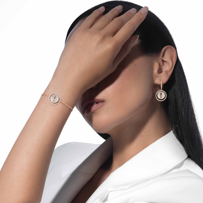 [Lume Jewels]LUCKY MOVE WHITE MOTHER OF PEARL PINK GOLD DIAMOND BRACELET(Adjustable)