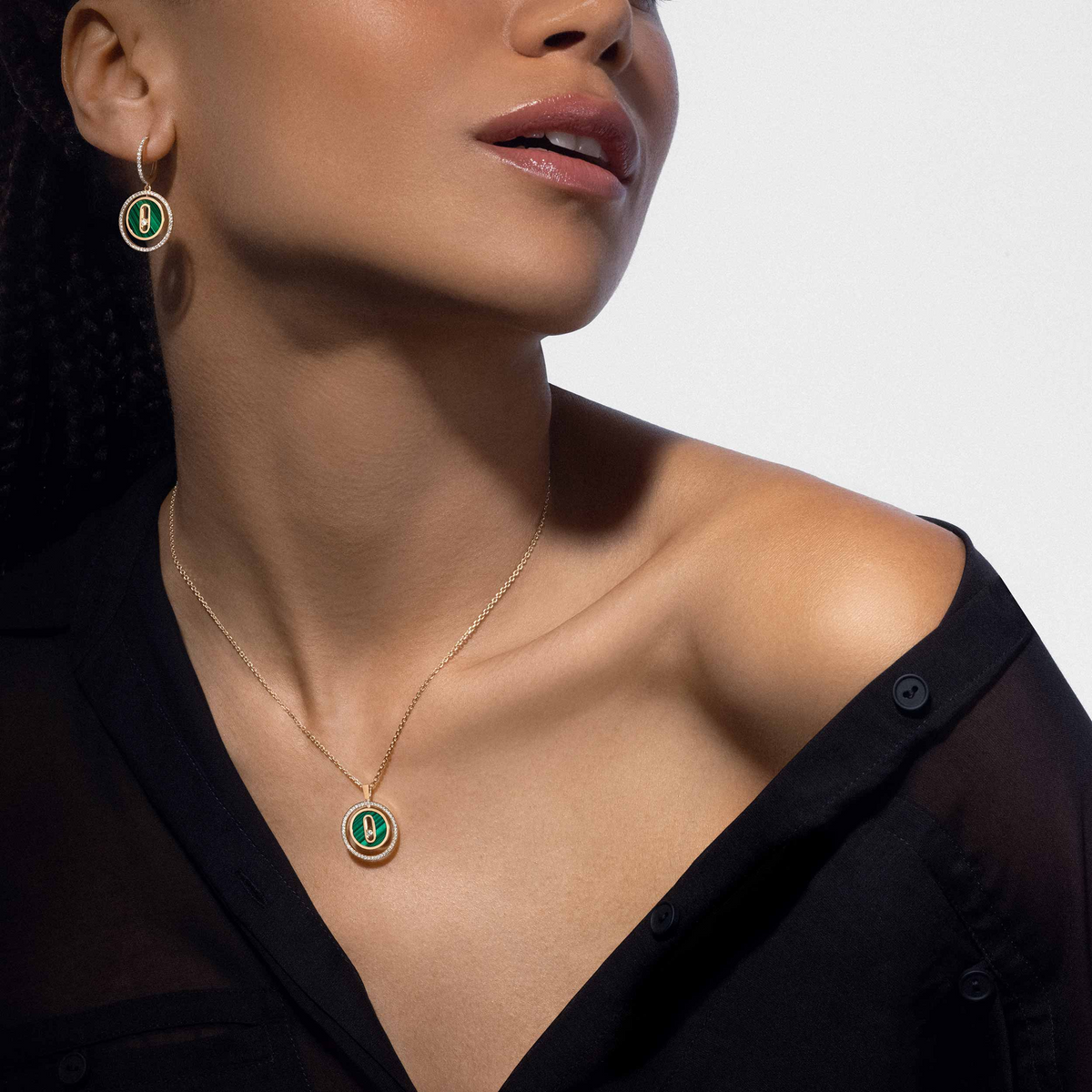 [Lume Jewels]LUCKY MOVE 1 DIAMOND MALACHITE GOLD DIAMOND NECKLACE