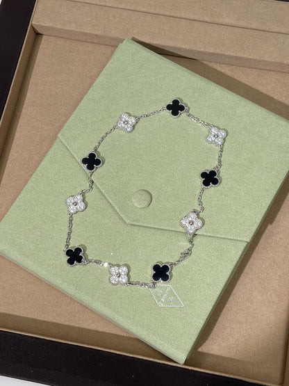 [Lume Jewels] Four-Leaf Clover Ten Elements Panda Diamond Silver Necklace