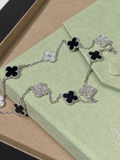 [Lume Jewels] Four-Leaf Clover Ten Elements Panda Diamond Silver Necklace