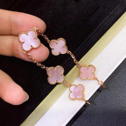 [Lume Jewels]CLOVER 5 MOTIFS Pink  AGATE  BRACELET
