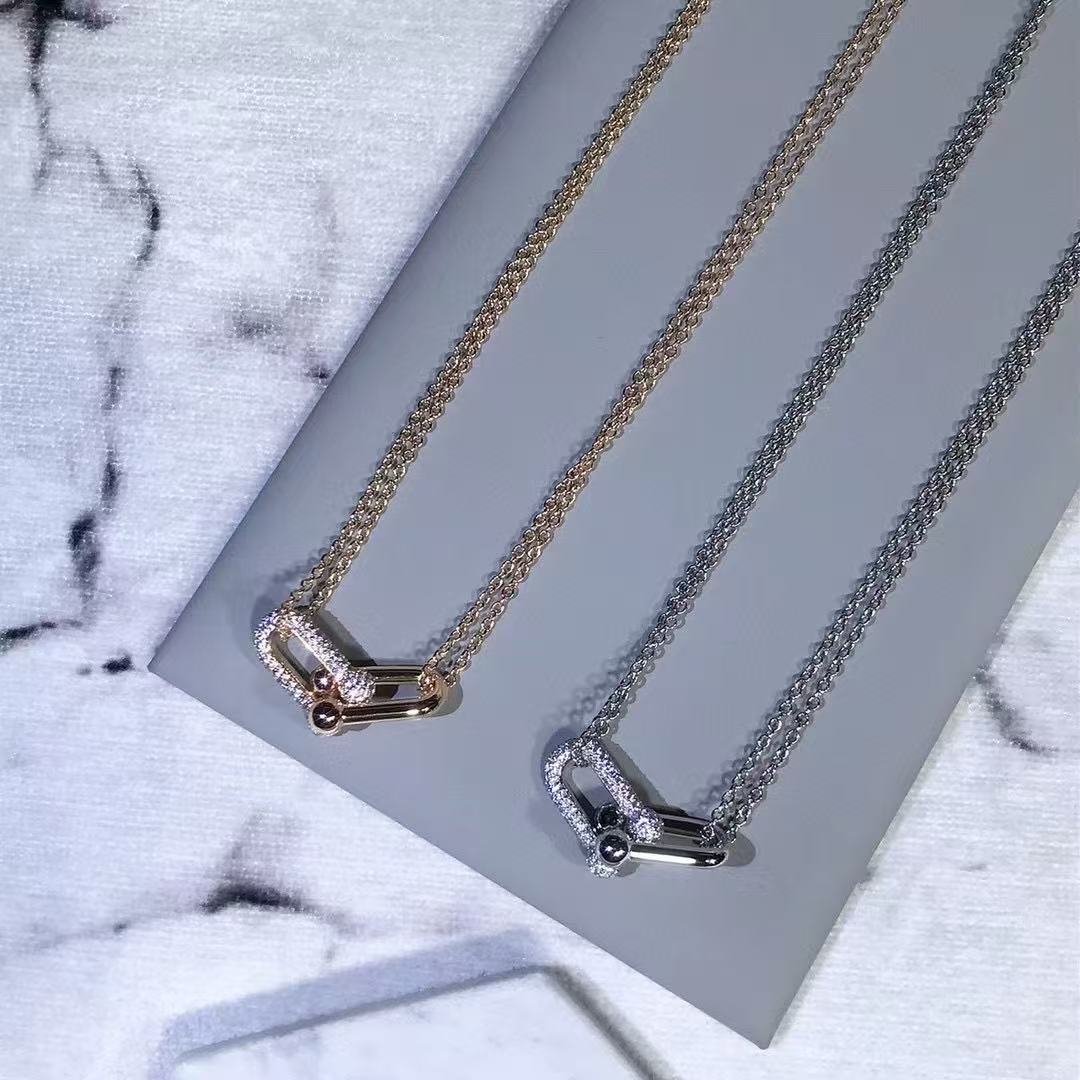 [Lume Jewels]T House Diamond-Set Double Chain Link Pendant Necklace