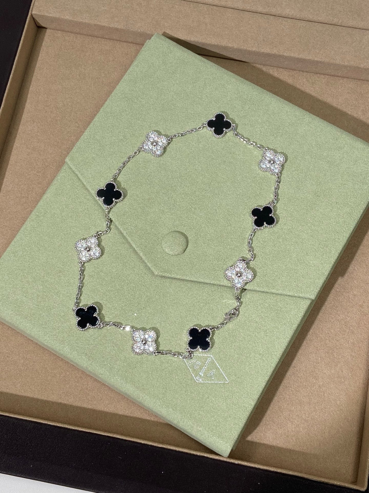 [Lume Jewels] Four-Leaf Clover Ten Elements Panda Diamond Silver Necklace