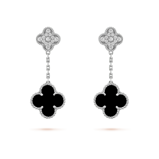 ¡®Lume Jewels¡¯CLOVER 2 MOTIFS  DIAMOND ONYX EARRINGS SILVER