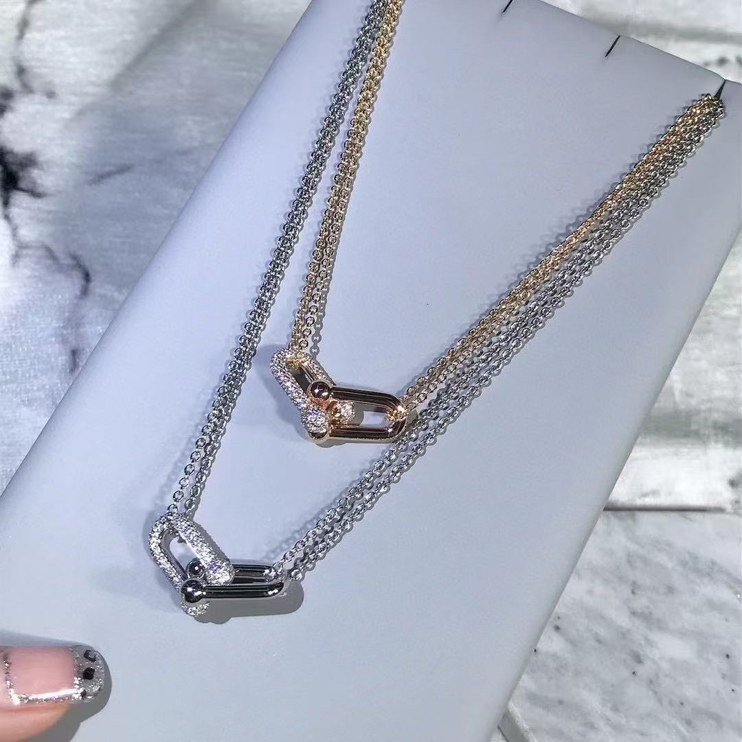 [Lume Jewels]T House Diamond-Set Double Chain Link Pendant Necklace
