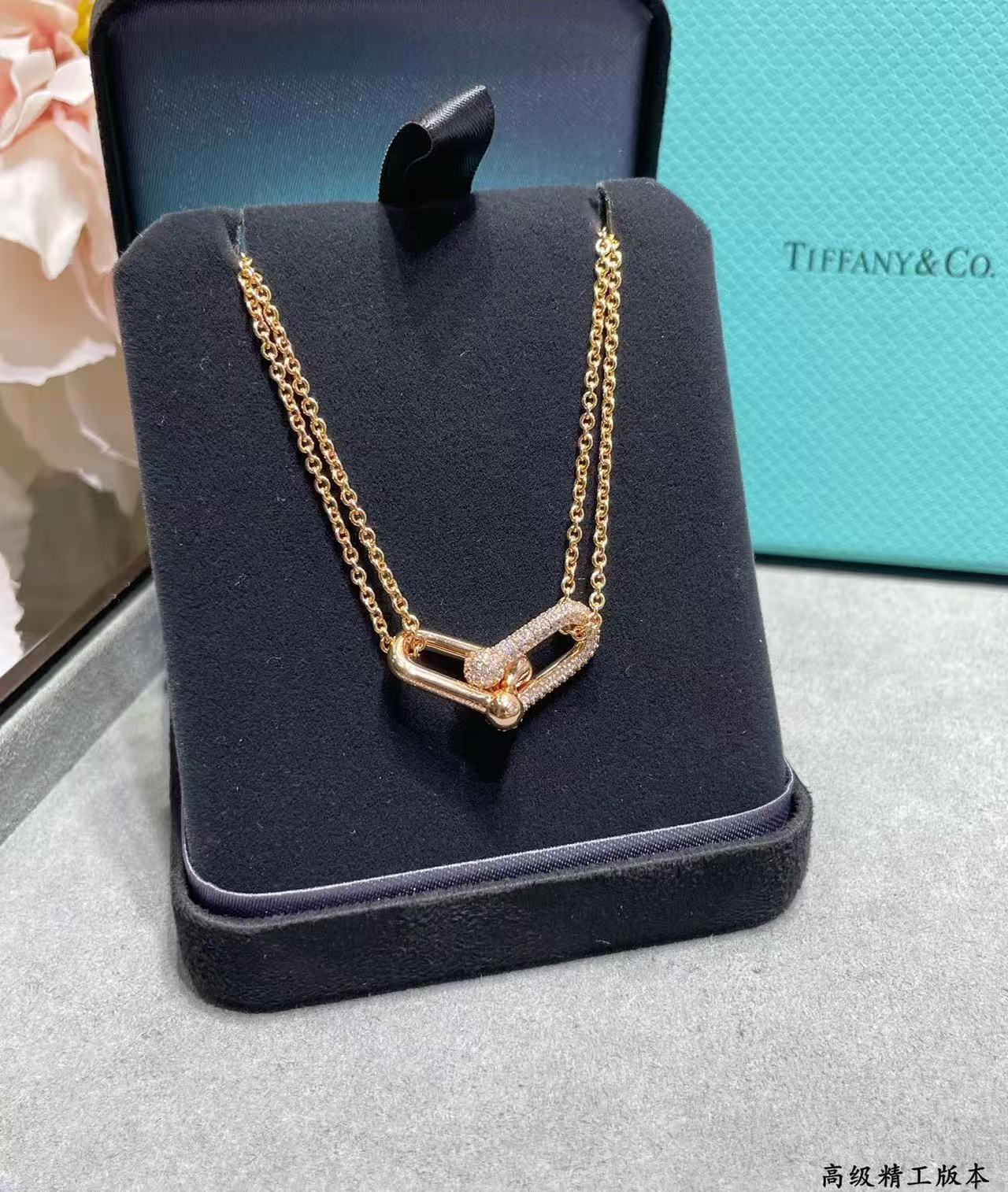 [Lume Jewels]T House Diamond-Set Double Chain Link Pendant Necklace