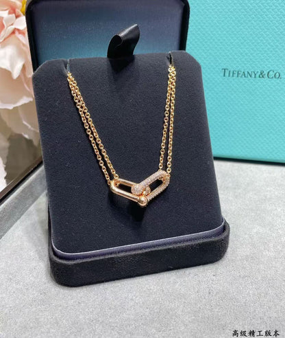 [Lume Jewels]T House Diamond-Set Double Chain Link Pendant Necklace