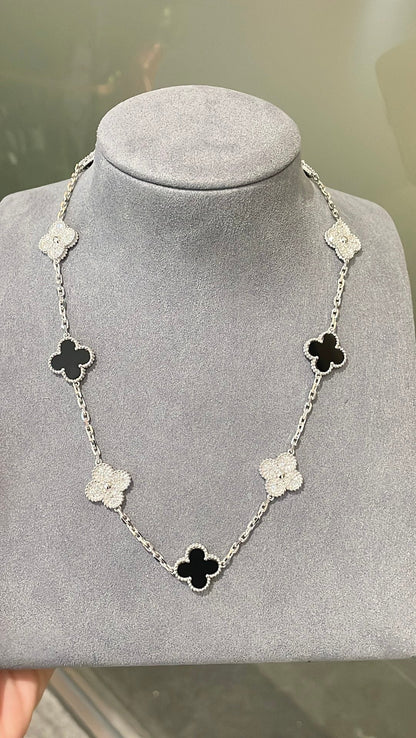 [Lume Jewels] Four-Leaf Clover Ten Elements Panda Diamond Silver Necklace
