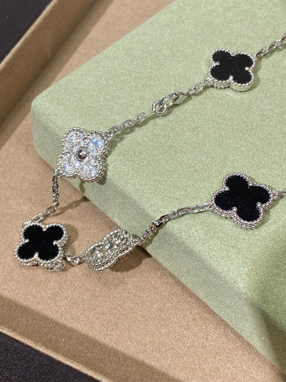 [Lume Jewels] Four-Leaf Clover Ten Elements Panda Diamond Silver Necklace