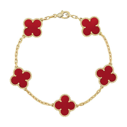 [Lume Jewels]New  CLOVER 5 MOTIF RED CORNELIAN BRACELET COLLECTION