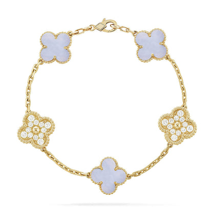 [Lume Jewels]New  CLOVER 5 MOTIF PURPLE CHALCEDONY BRACELET COLLECTION