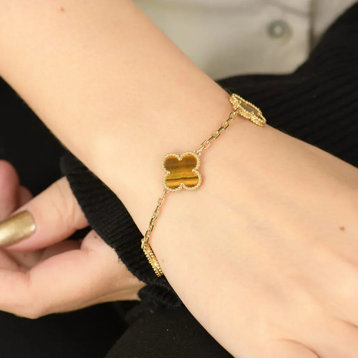 [Lume Jewels]New  CLOVER 5 MOTIFS TIGER EYE BRACELET COLLECTION