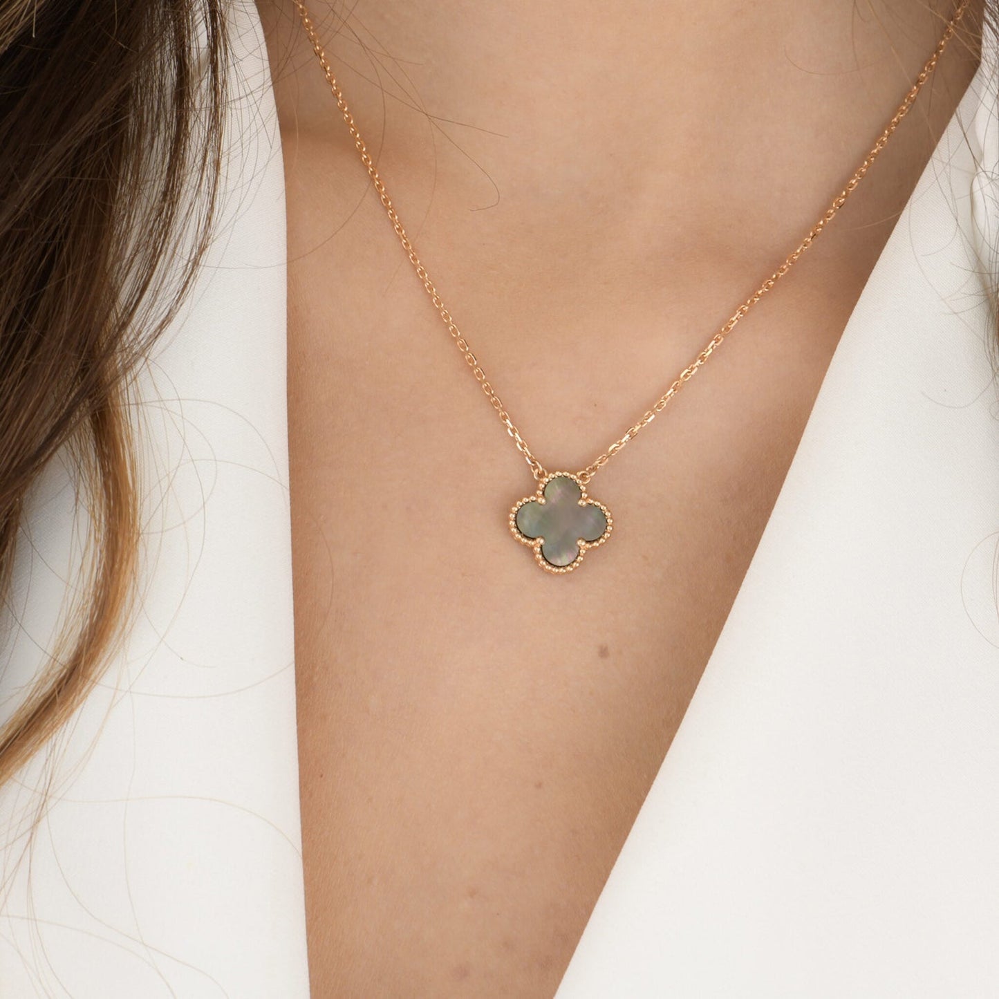 ¡®Lume Jewels¡¯CLOVER 15MM  GRAY MOTHER OF PEARL NECKLACE