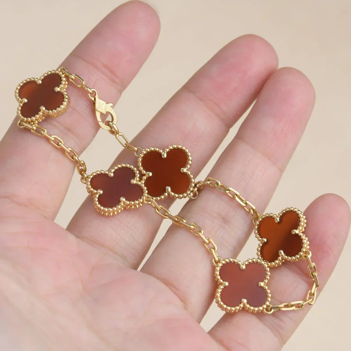 [Lume Jewels]New  CLOVER 5 MOTIF RED CORNELIAN BRACELET COLLECTION