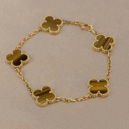 [Lume Jewels]New  CLOVER 5 MOTIFS TIGER EYE BRACELET COLLECTION