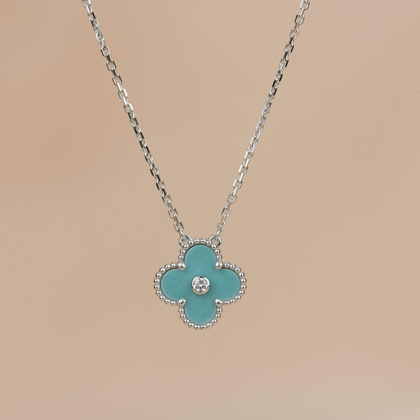 ¡®Lume Jewels¡¯CLOVER 15MM DIAMOND SVRES PORCELAIN  NECKLACE SILVER