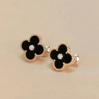 ¡®Lume Jewels¡¯CLOVER MEDIUM 1 MOTIFS ONYX DIAMOND EARRINGS