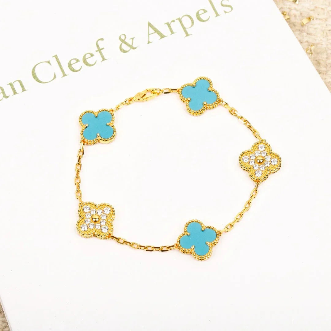 [Lume Jewels]New  CLOVER 5 MOTIF TURQUOISE BRACELET COLLECTION