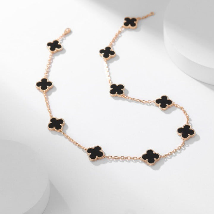 ¡®Lume Jewels¡¯CLOVER 10 MOTIFS ONYX NECKLACE