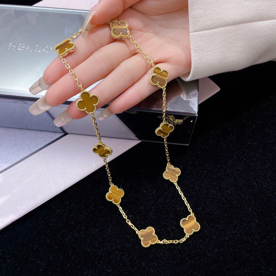 ¡®Lume Jewels¡¯CLOVER 10 MOTIFS TIGER EYE NECKLACE