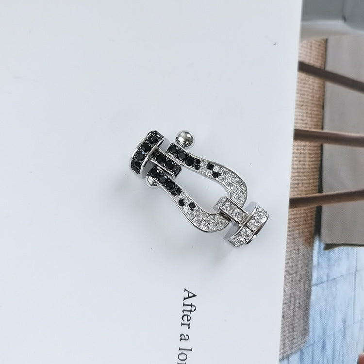 ¡®Lume Jewels¡¯FORCE LARGE HORSESHOE BLACK WHITE DIAMOND BRACELET SILVER