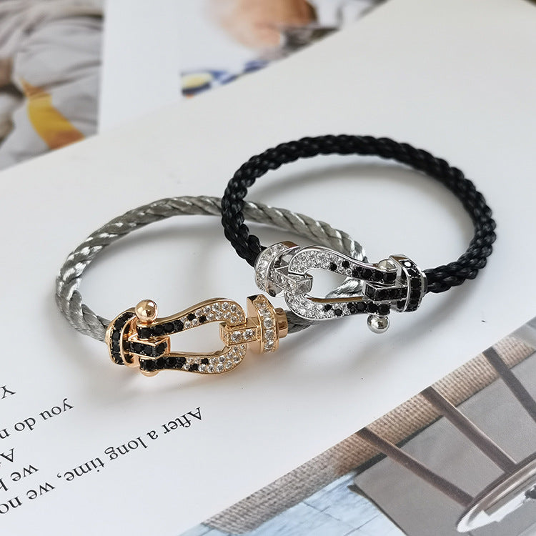 ¡®Lume Jewels¡¯FORCE LARGE HORSESHOE BLACK WHITE DIAMOND BRACELET ROSE GOLD