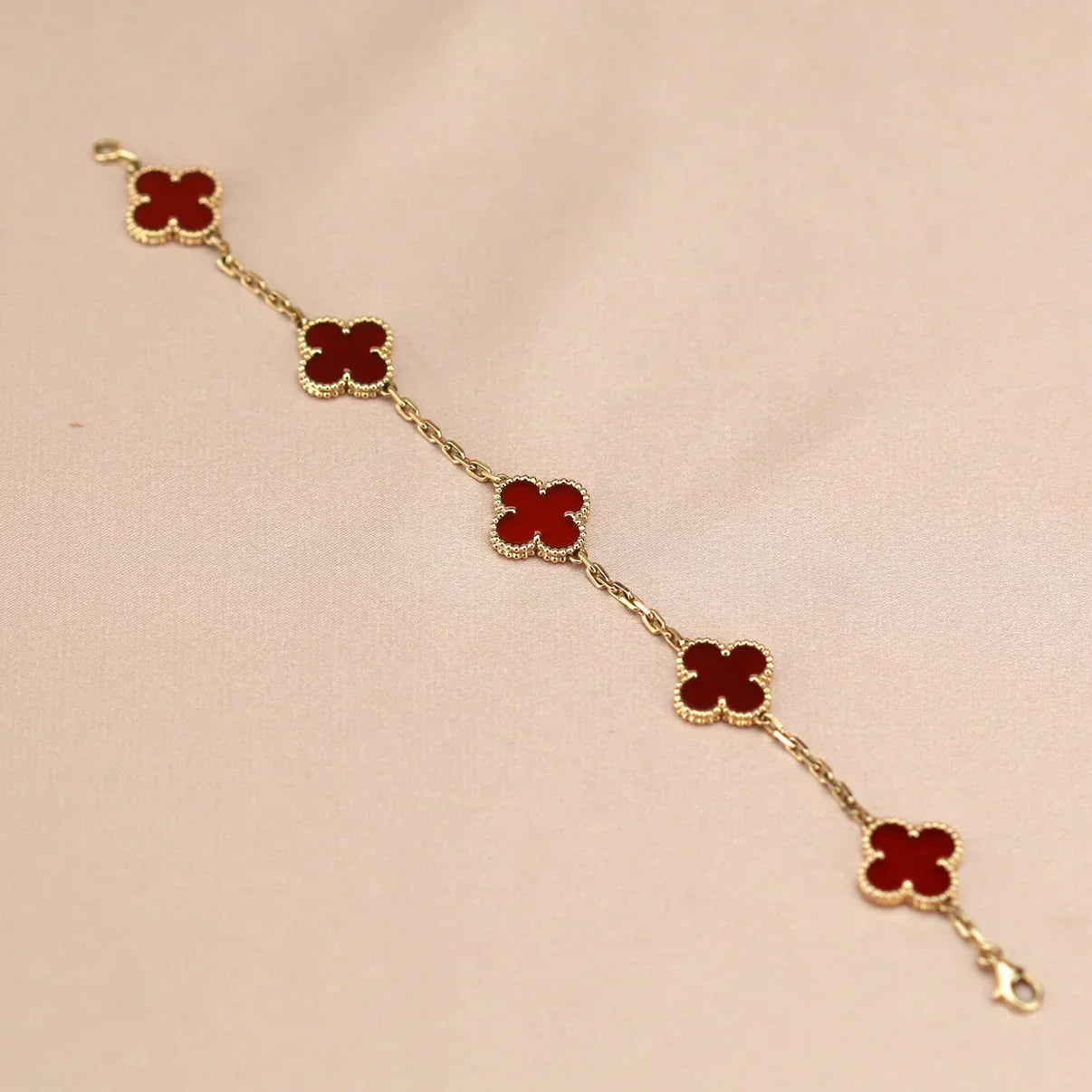 [Lume Jewels]New  CLOVER 5 MOTIF RED CORNELIAN BRACELET COLLECTION