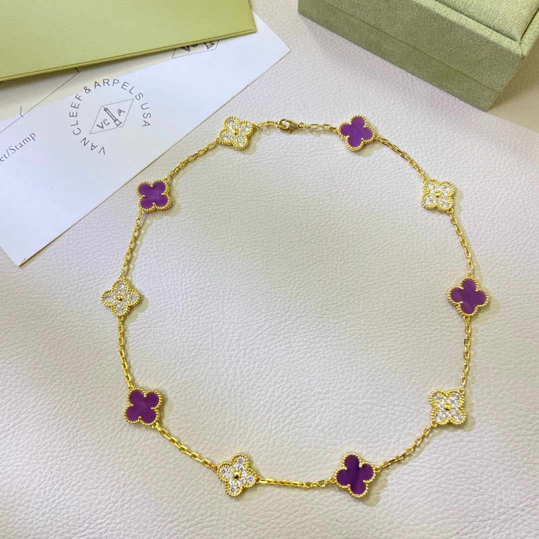 ¡®Lume Jewels¡¯CLOVER 10 MOTIFS  PURPLE VIOLET DIAMOND NECKLACE