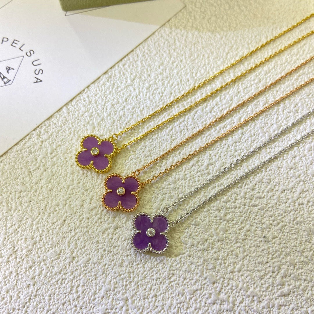 ¡®Lume Jewels¡¯CLOVER 15MM DIAMOND  PURPLE VIOLET NECKLACE