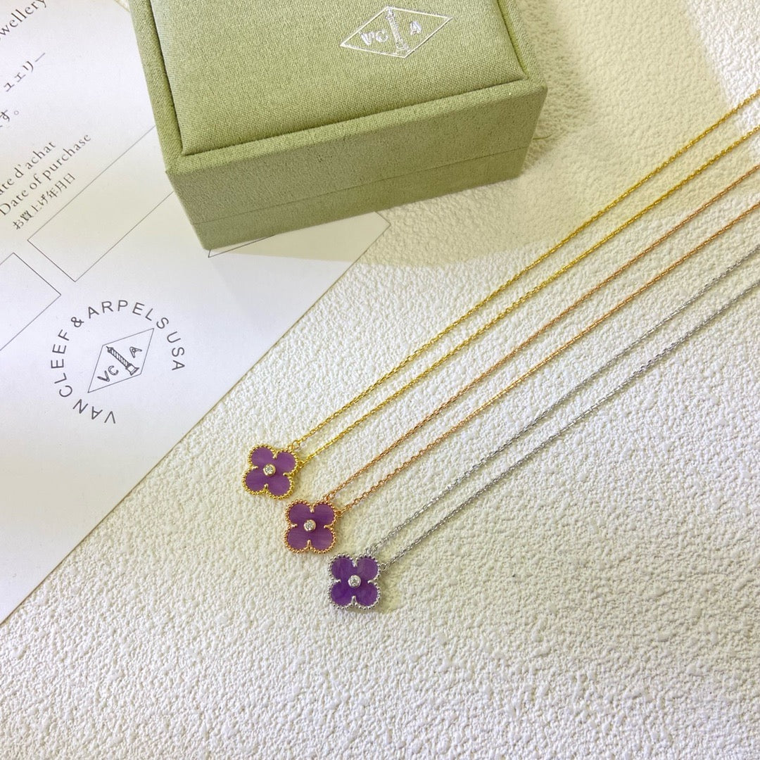 ¡®Lume Jewels¡¯CLOVER 15MM DIAMOND  PURPLE VIOLET NECKLACE