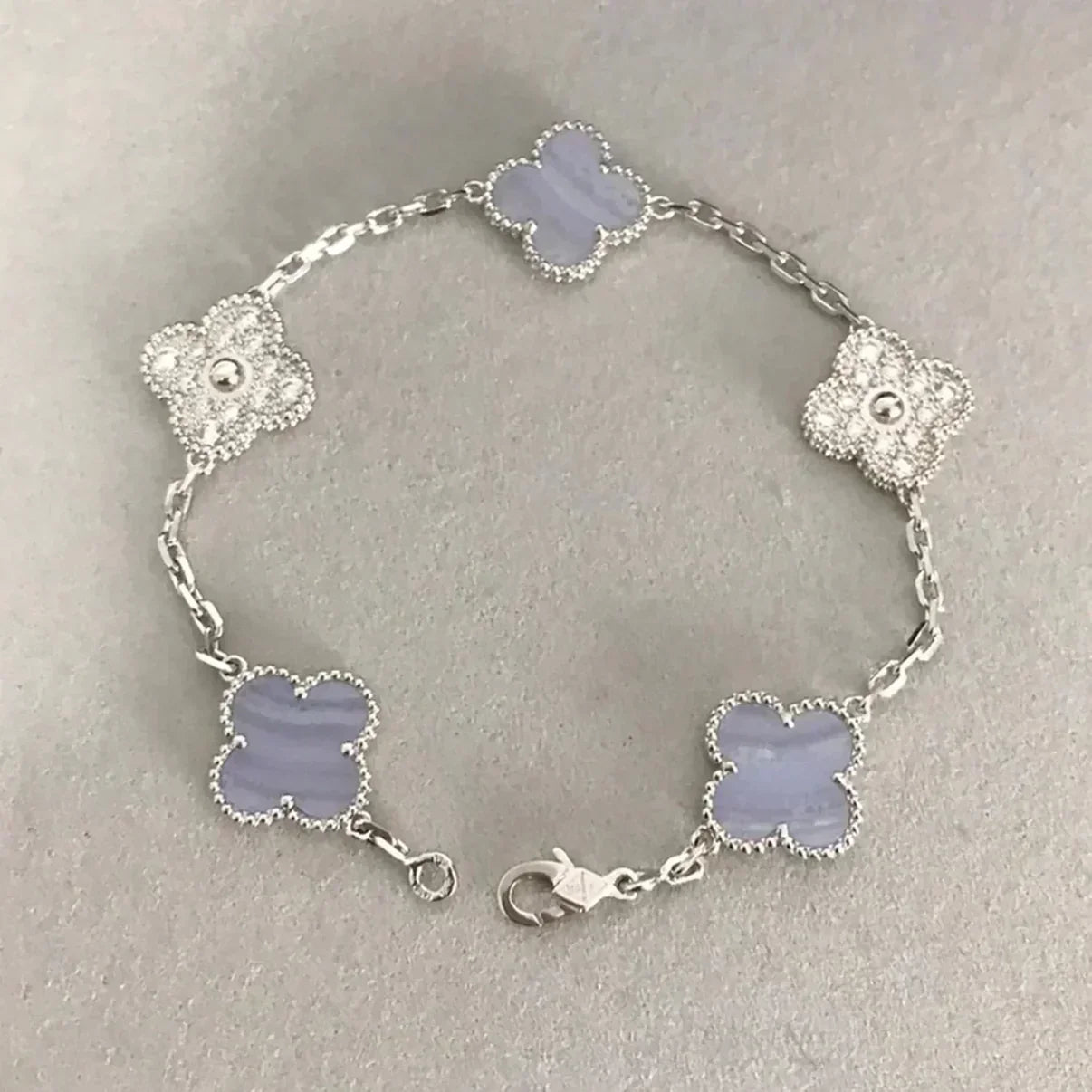 [Lume Jewels]New  CLOVER 5 MOTIF PURPLE CHALCEDONY BRACELET COLLECTION