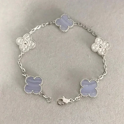 [Lume Jewels]New  CLOVER 5 MOTIF PURPLE CHALCEDONY BRACELET COLLECTION