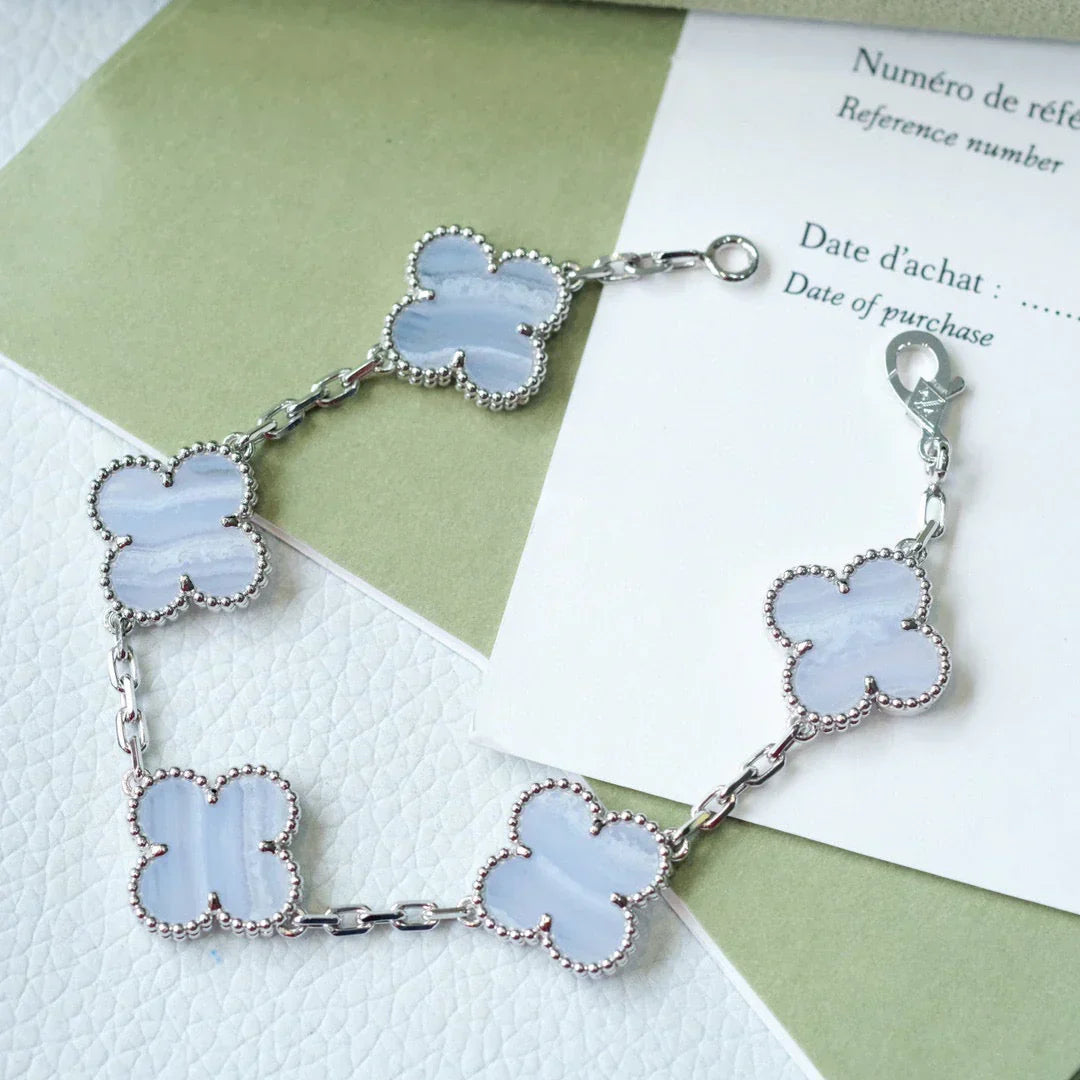 [Lume Jewels]New  CLOVER 5 MOTIF PURPLE CHALCEDONY BRACELET COLLECTION