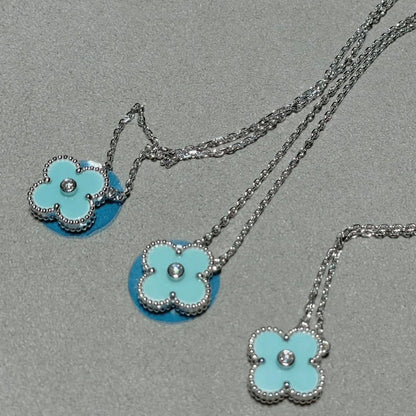 ¡®Lume Jewels¡¯CLOVER 1 DIAMOND LIGHT BLUE SILVER NECKLACE
