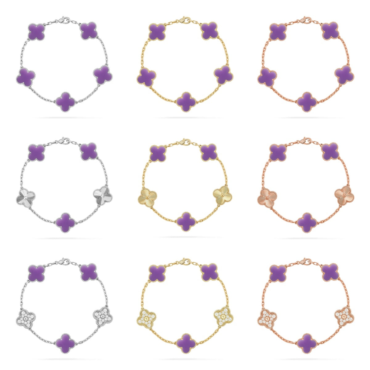 [Lume Jewels]New CLOVER 5 MOTIF LIGHT PURPLE BRACELET COLLECTION