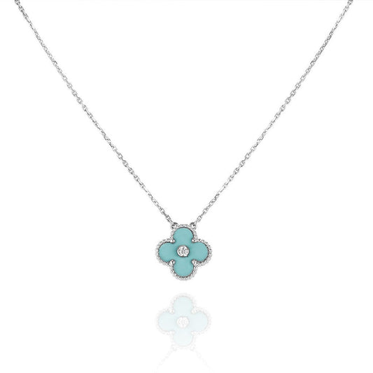 ¡®Lume Jewels¡¯CLOVER 1 DIAMOND LIGHT BLUE SILVER NECKLACE