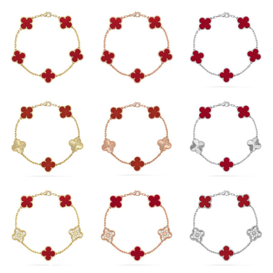 [Lume Jewels]New  CLOVER 5 MOTIF RED CORNELIAN BRACELET COLLECTION