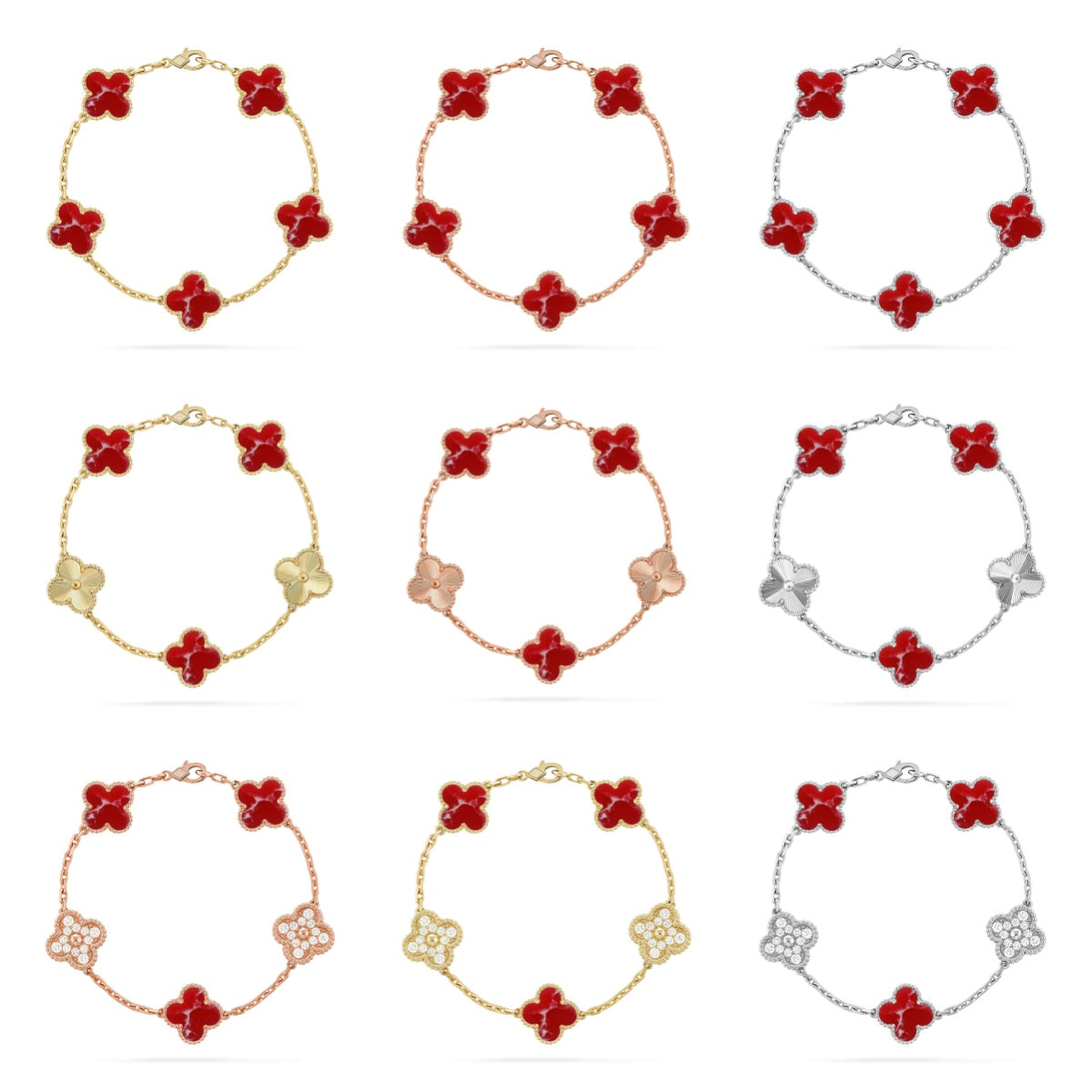 [Lume Jewels]New CLOVER 5 MOTIF RED PATTERN BRACELET COLLECTION