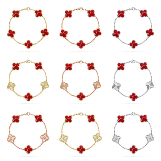 [Lume Jewels]New CLOVER 5 MOTIF RED PATTERN BRACELET COLLECTION