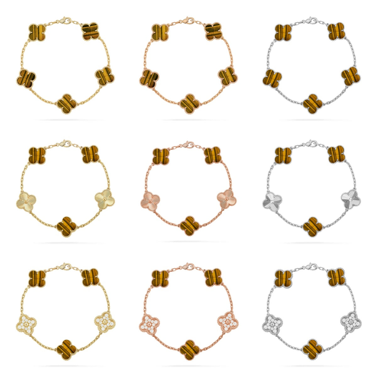 [Lume Jewels]New  CLOVER 5 MOTIFS TIGER EYE BRACELET COLLECTION