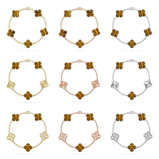 [Lume Jewels]New  CLOVER 5 MOTIFS TIGER EYE BRACELET COLLECTION