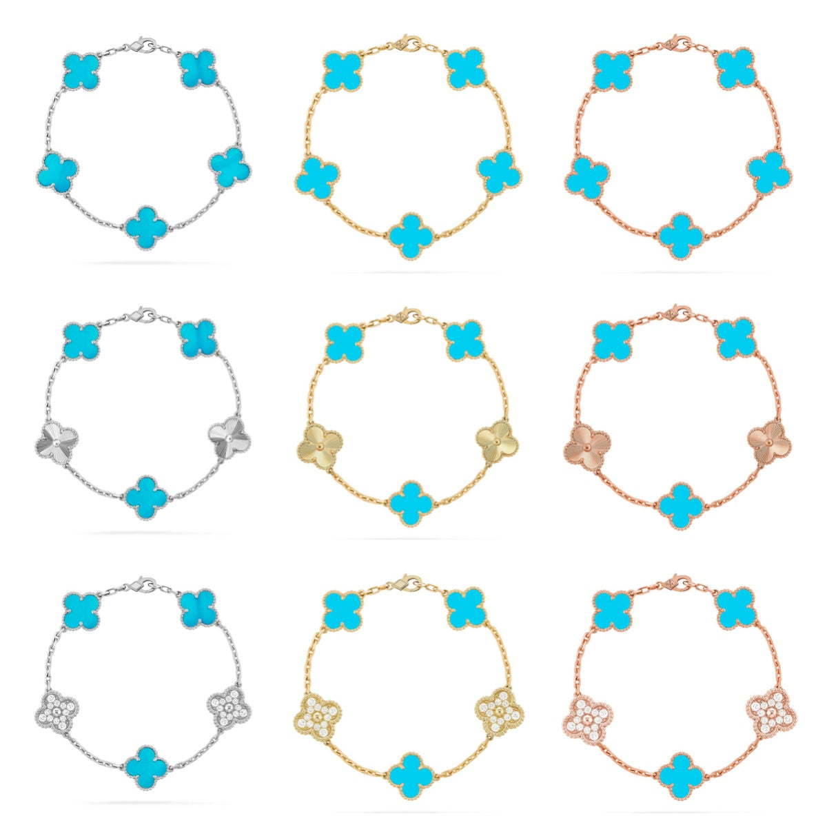 [Lume Jewels]New  CLOVER 5 MOTIF TURQUOISE BRACELET COLLECTION