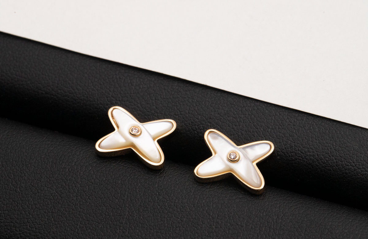 ¡®Lume Jewels¡¯JEUX DE WHITE MOP PINK GOLD DIAMOND EARRINGS