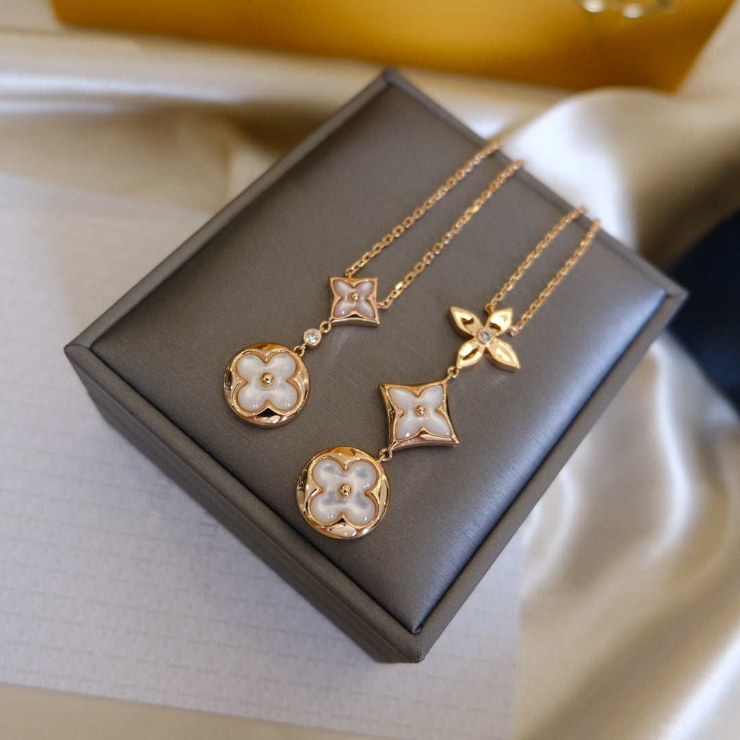 ¡®Lume Jewels¡¯COLOR BLOSSOM LARIAT NECKLACE PINK GOLD WHITE MOTHER PEARL AND DIAMOND