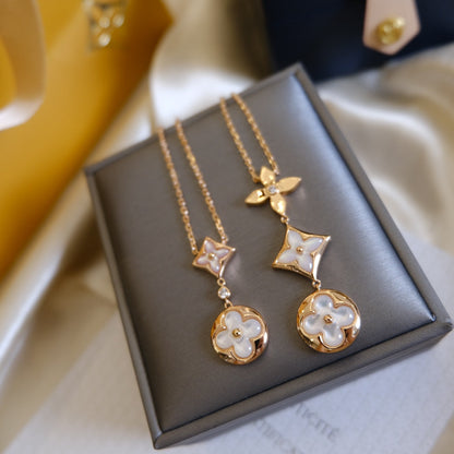 ¡®Lume Jewels¡¯COLOR BLOSSOM LARIAT NECKLACE PINK GOLD WHITE MOTHER PEARL AND DIAMOND