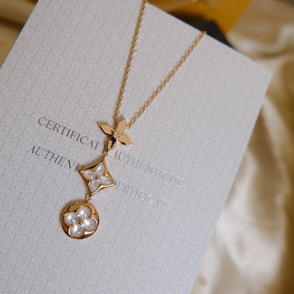 ¡®Lume Jewels¡¯COLOR BLOSSOM LARIAT NECKLACE PINK GOLD WHITE MOTHER PEARL AND DIAMOND